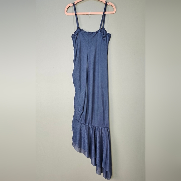 NWOT Wild Fable Women's Blue Sleveless Mesh Asymmetrical Ruffle Hem Dress, XS - Picture 6 of 10